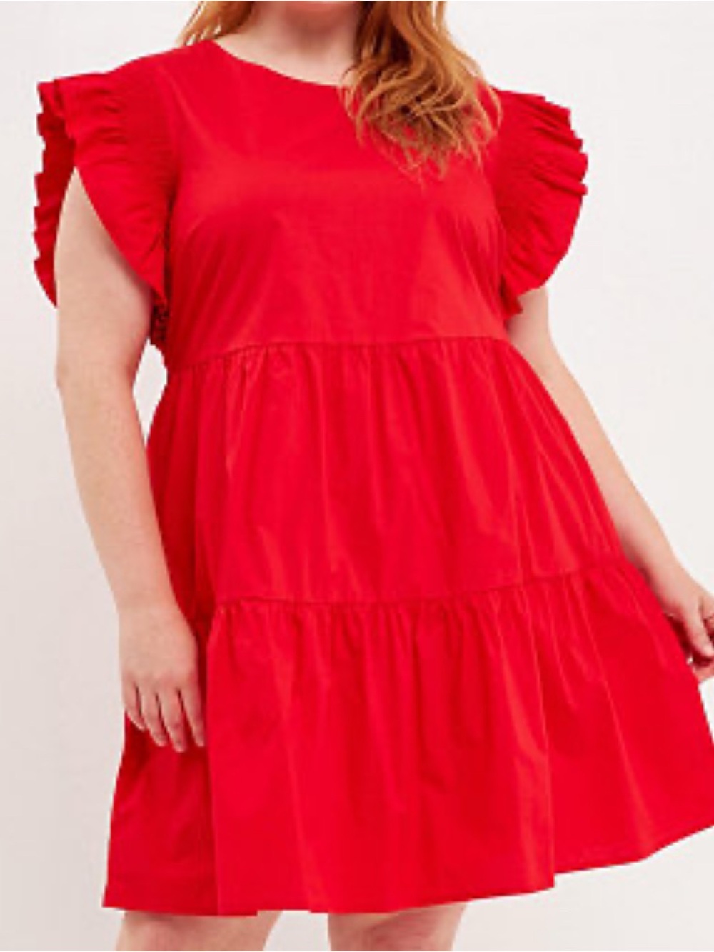 English Factory Red Tiered Ruffle-Sleeve Mini Dress